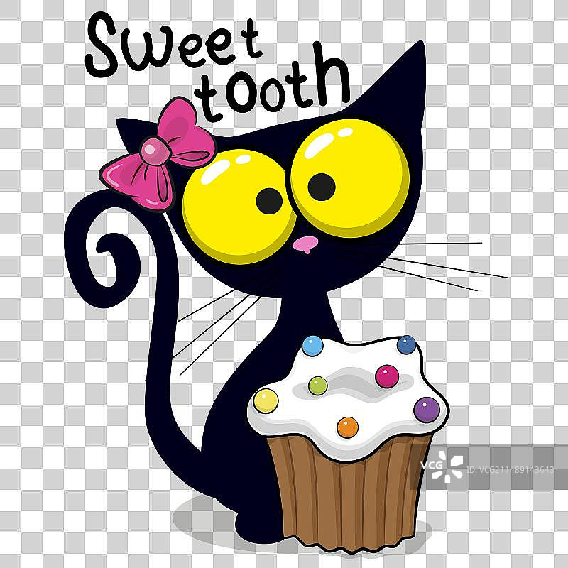 带有纸杯蛋糕的卡通黑猫图片素材