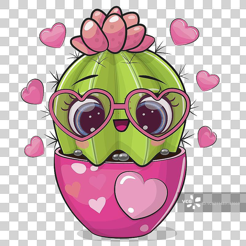 戴着爱心眼镜的可爱卡通仙人掌图片素材