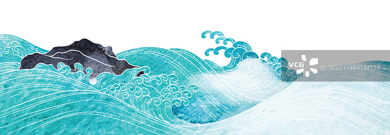 日式蓝色水彩纹理背景图片素材