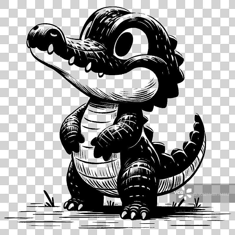 小鳄鱼油毡版画图片素材