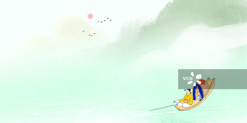 春天节气古代山水风景现代风格水墨插画图片素材