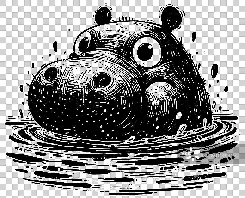 小河马油毡版画图片素材