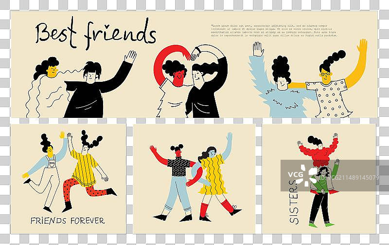 时髦的嬉皮士爱心好朋友漫画人物图片素材
