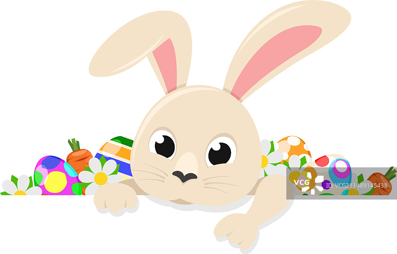 探头张望的彩色复活节彩蛋兔子图片素材