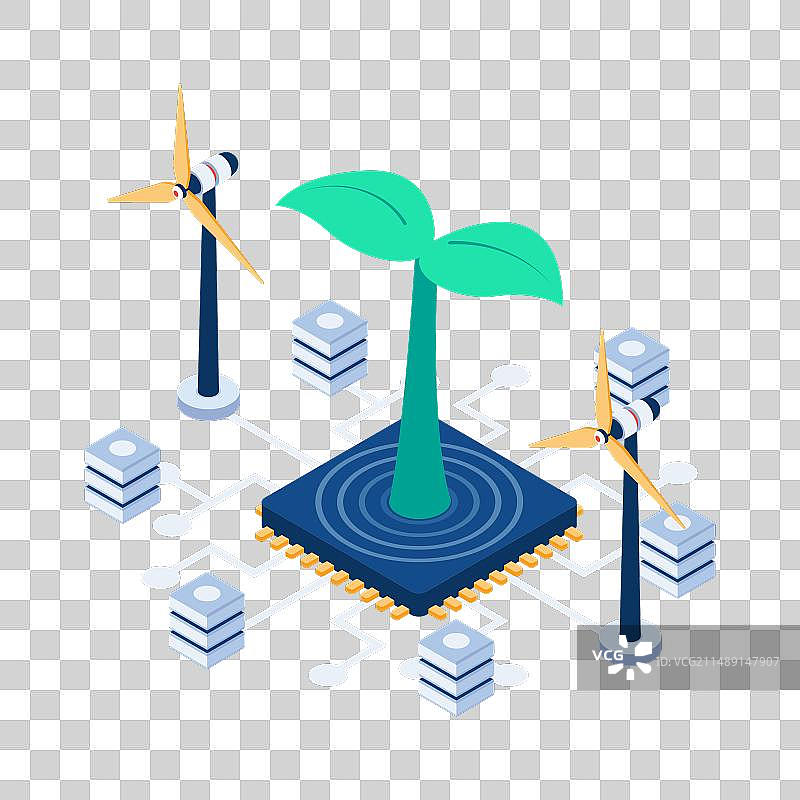 电脑芯片上的2.5D植物生长图片素材