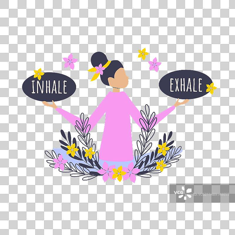 手绘女孩拿着呼吸信息图片素材