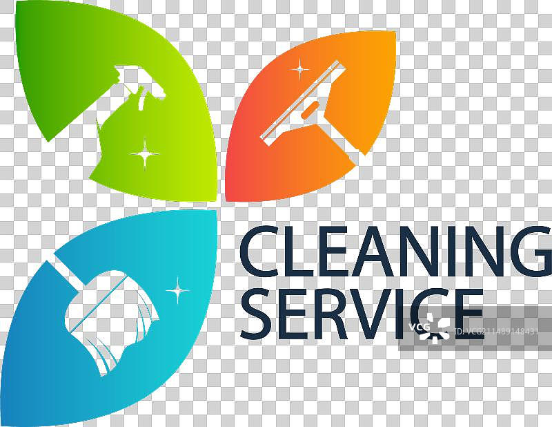 带有清洁工具的清洁服务标志图片素材