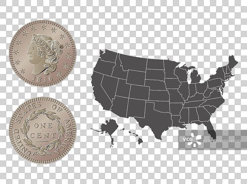 美国货币1816-1839年一美分硬币图片素材