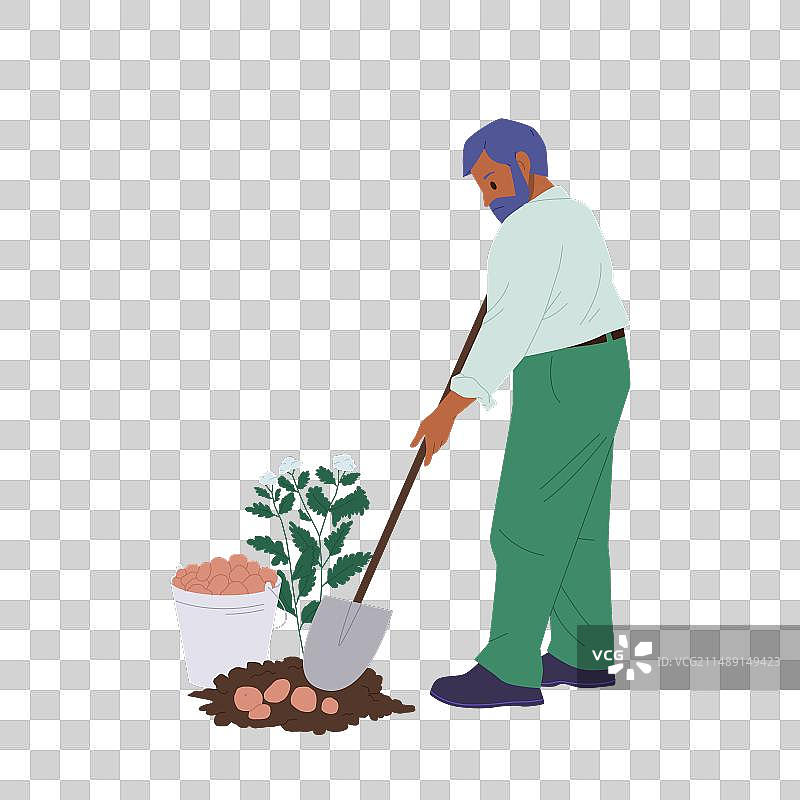 卡通农民挖土豆图片素材