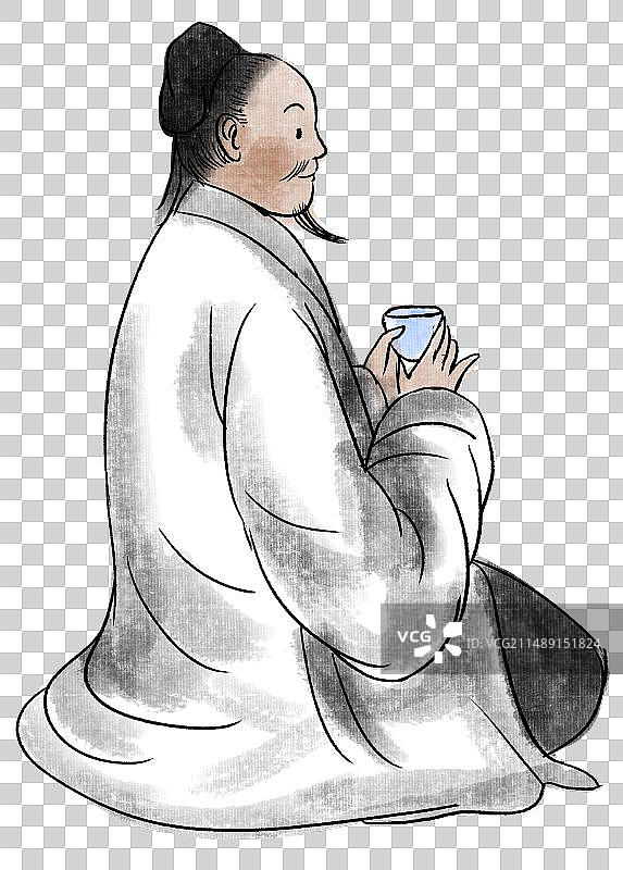 水墨风中国风新中式古风古典传统文化历史古人古装古代古时候坐姿李白杜甫喝酒动作卡通元素人物插画图片素材