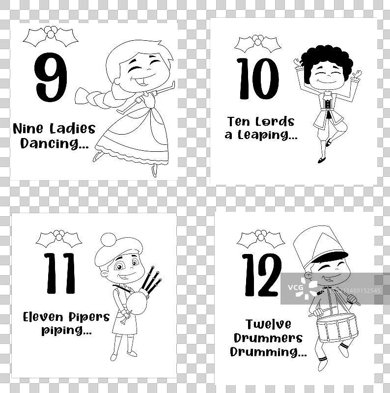 圣诞节12天合集轮廓插画图片素材