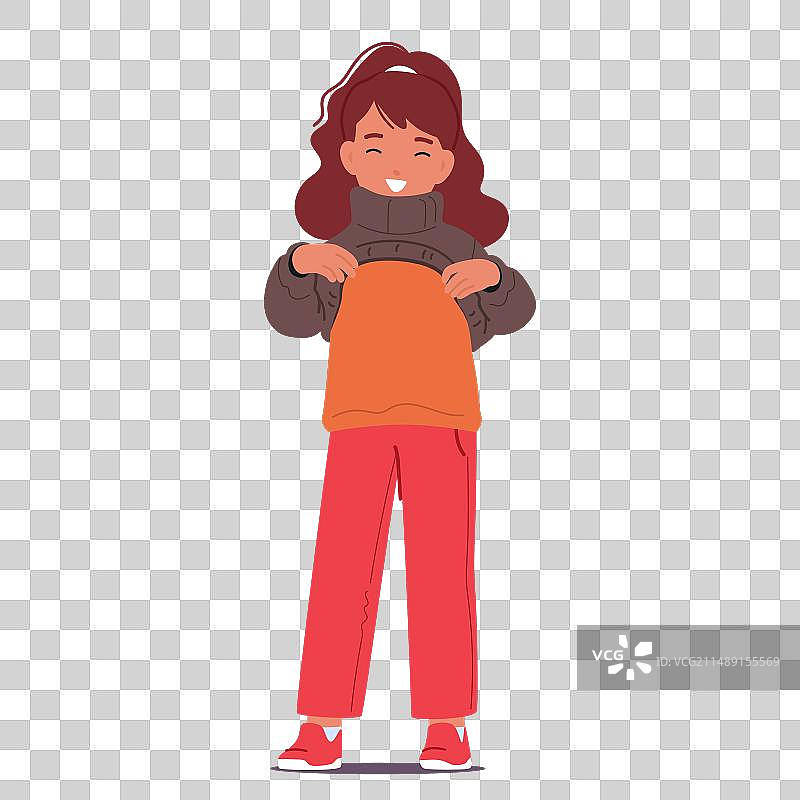 小女孩穿上舒适的针织毛衣图片素材