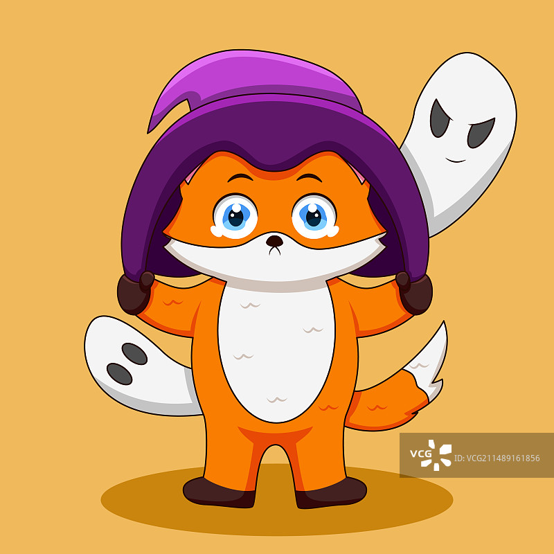 可爱的狐狸和两个幽灵哭泣图片素材