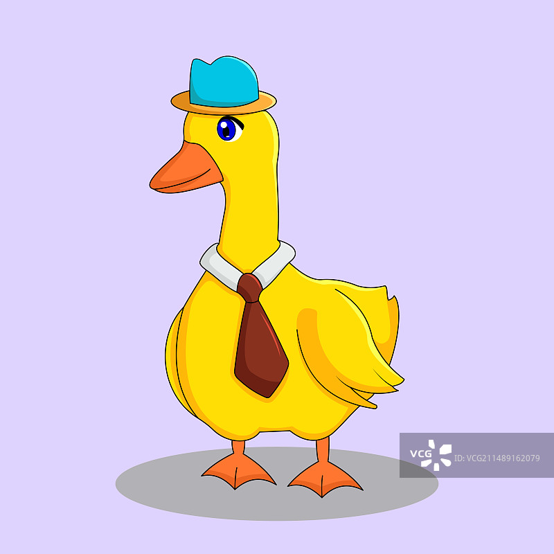 戴帽子和领带的可爱鸭子图片素材