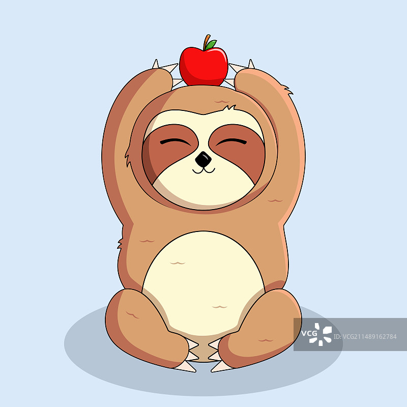 头顶拿着苹果的可爱懒猴图片素材