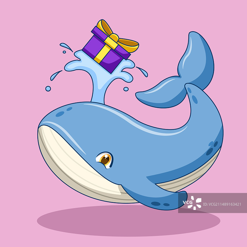 喷出礼物的可爱蓝鲸图片素材