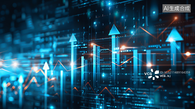 【AI数字艺术】科技发光箭头上升概念背景图片素材