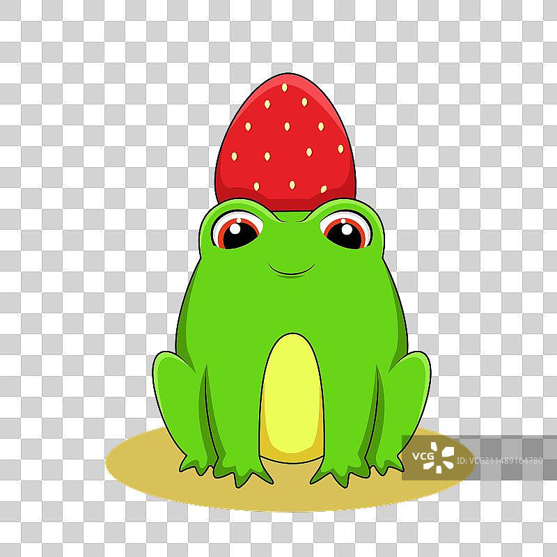 拿着草莓的可爱青蛙图片素材