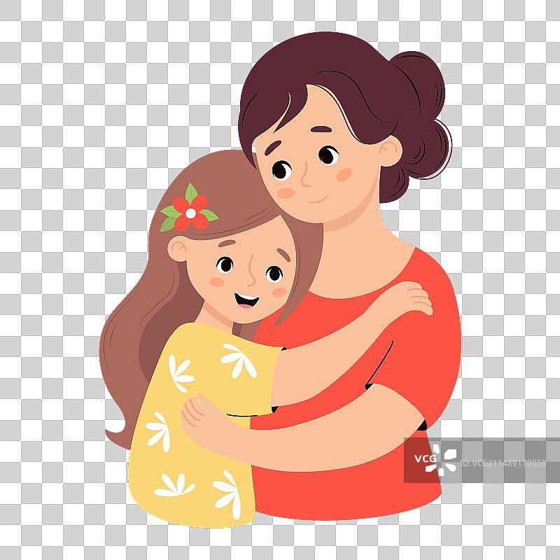 可爱的妈妈温柔地拥抱她的女儿图片素材