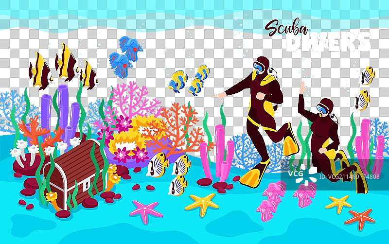 2.5D潜水员等距banner图片素材