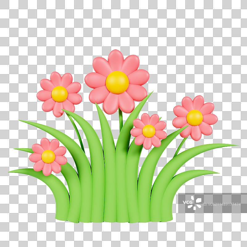 3D渲染的春天花丛植物绿色灌木元素图片素材