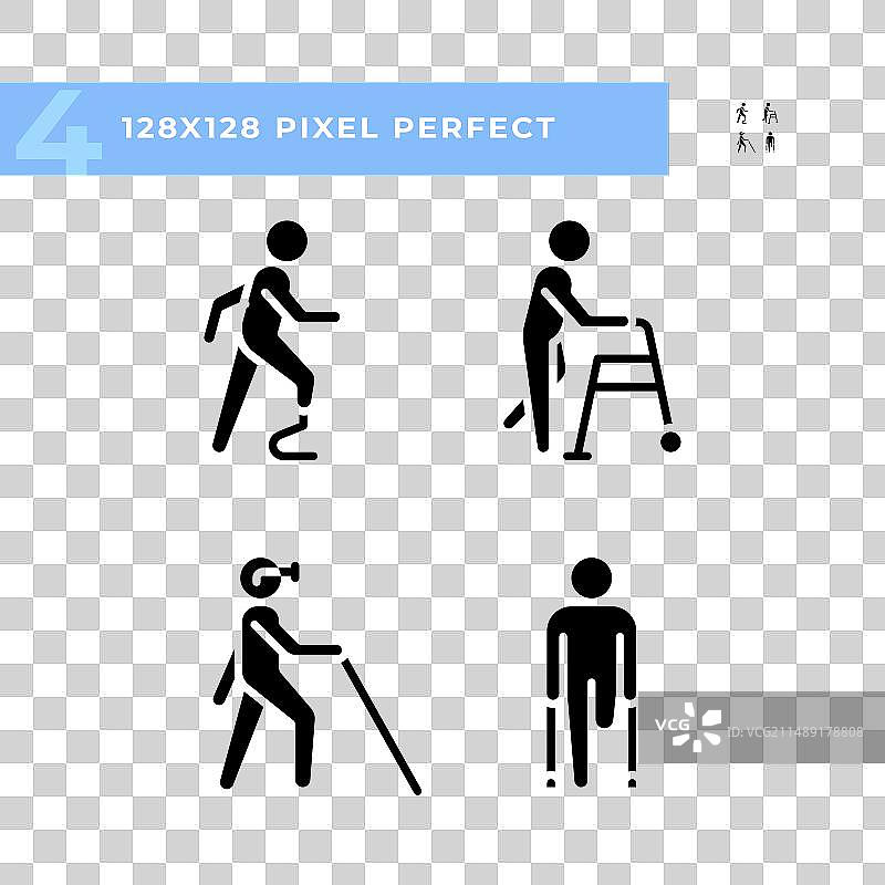 白色背景上的腿部截肢黑色字形图标集图片素材