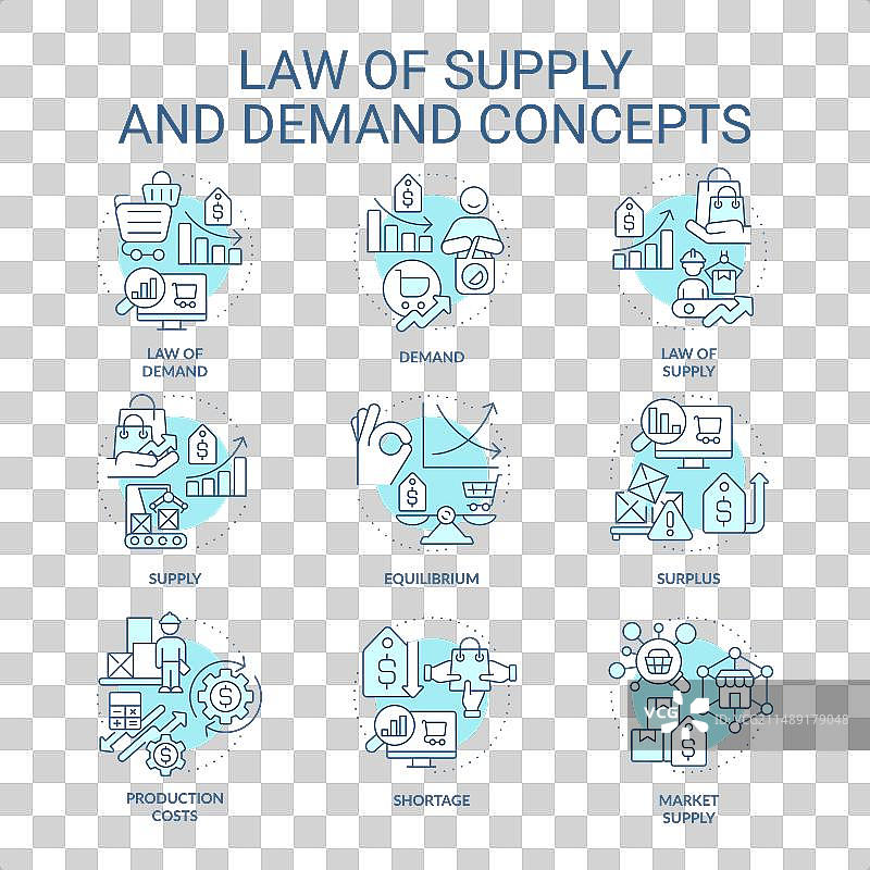 供求规律柔和蓝色概念图标图片素材