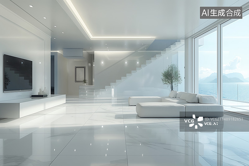 【AI数字艺术】室内设计现代极简主义的别墅客厅内部图片素材