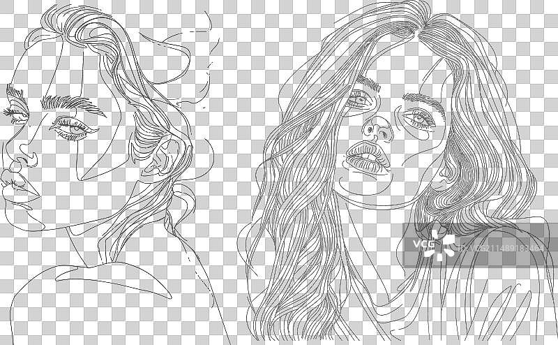 模特女孩单线肖像图片素材