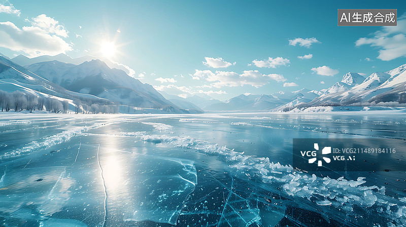 【AI数字艺术】极地冰川湖面自然风光背景图片素材