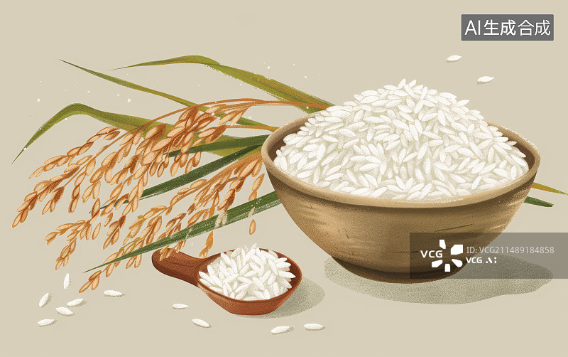 【AI数字艺术】丰收的稻米插画艺术背景图片素材