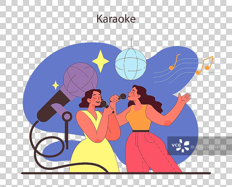 卡拉OK概念：二人快乐歌唱图片素材