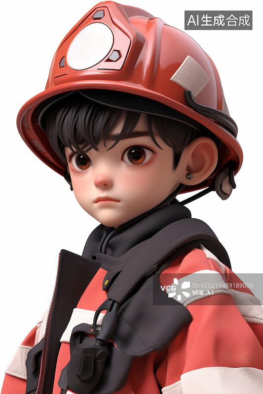 【AI数字艺术】3D渲染可爱消防员图片素材