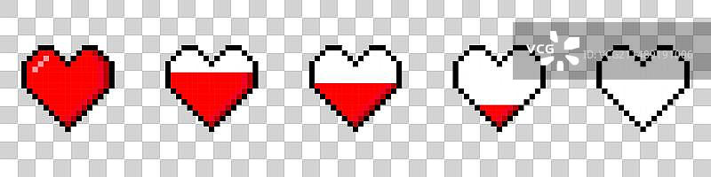 像素游戏生命条美术8位健康红心条图片素材