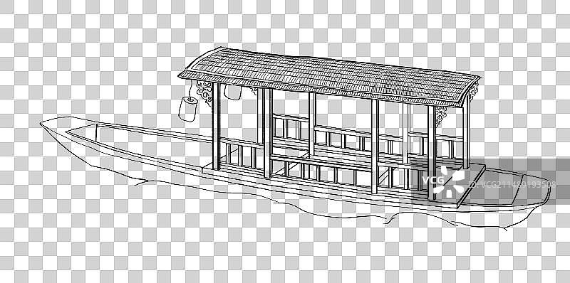 国风游船河埠头汉服场景节日元素图片素材