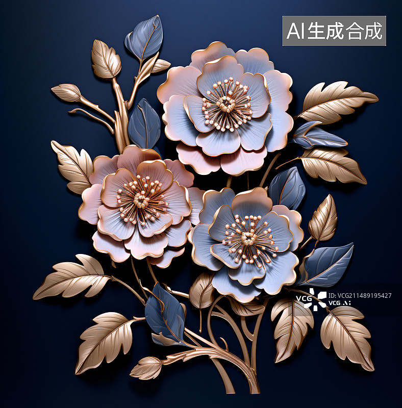 【AI数字艺术】金色花朵黄金浮雕雕花图片素材