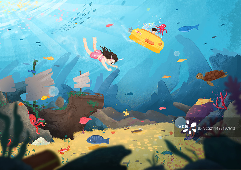 海底 潜水 游艇图片素材