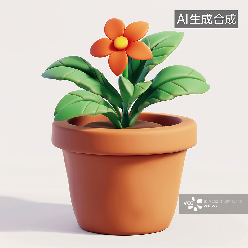 【AI数字艺术】可爱的绿色植物在花盆中开花3D插图，园艺家居概念元素可爱的绿色植物在花盆中开花3D插图，园艺家居概念图片素材