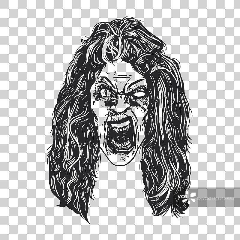 黑色长发尖牙的恐怖面具图片素材