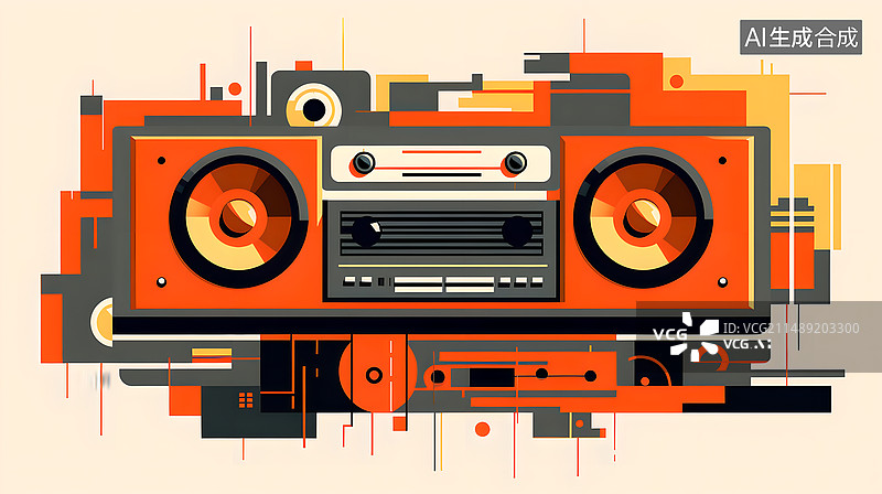 【AI数字艺术】复古磁带音响播放器插画图片素材