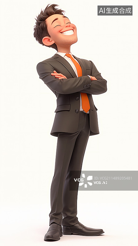 【AI数字艺术】白色背景3D卡通全身劳动者商务男人图片素材