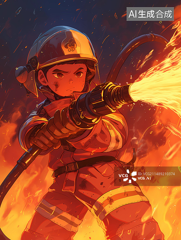 【AI数字艺术】劳动节主题插画——消防员图片素材