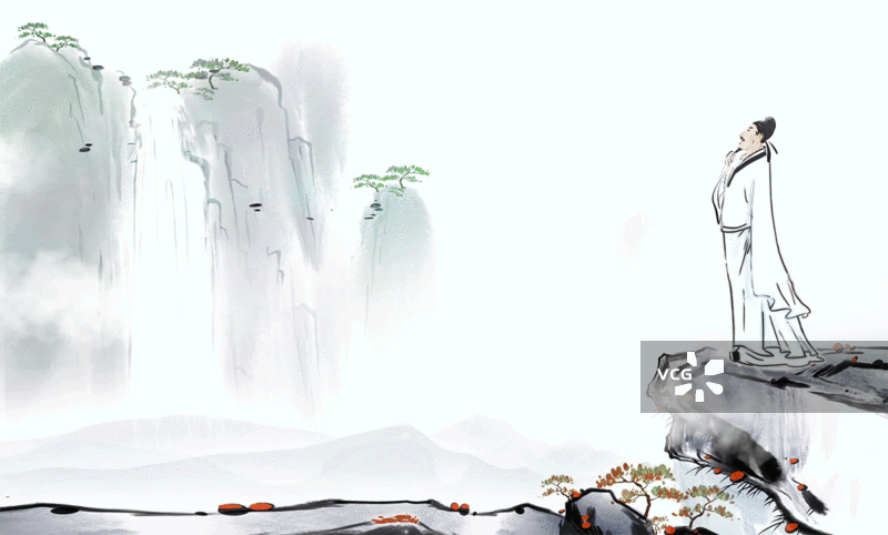 庐山瀑布唐朝服饰汉服诗人唐诗图画书古代人物画动画插图图片素材