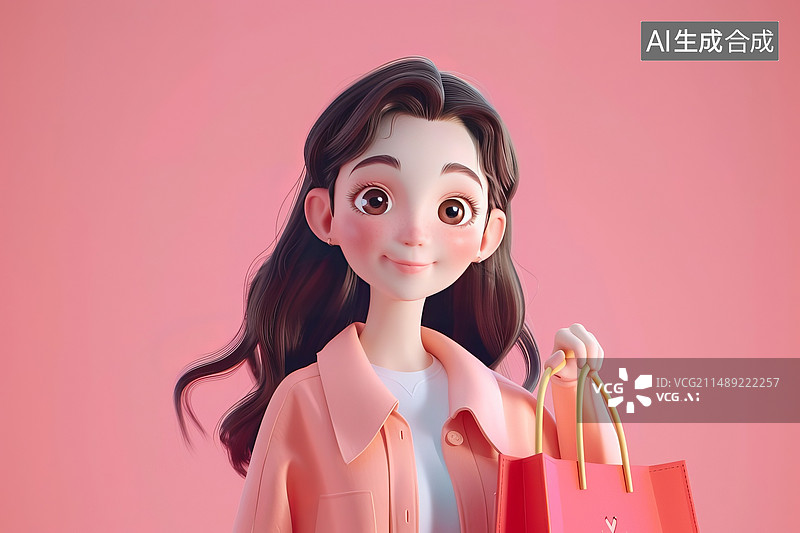 【AI数字艺术】拿着购物袋的中国女人素材图片素材
