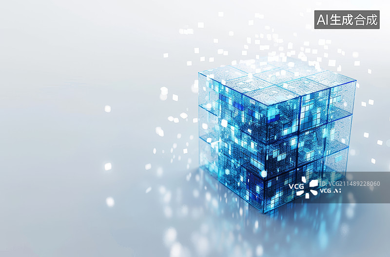 【AI数字艺术】发光的玻璃魔方图片素材