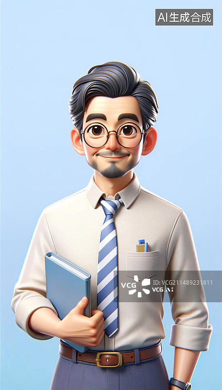 【AI数字艺术】可爱的虚拟卡通3D的教师劳动者形象图片素材