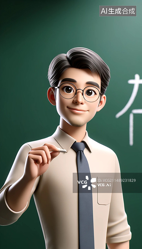 【AI数字艺术】可爱的虚拟卡通3D的教师劳动者形象图片素材