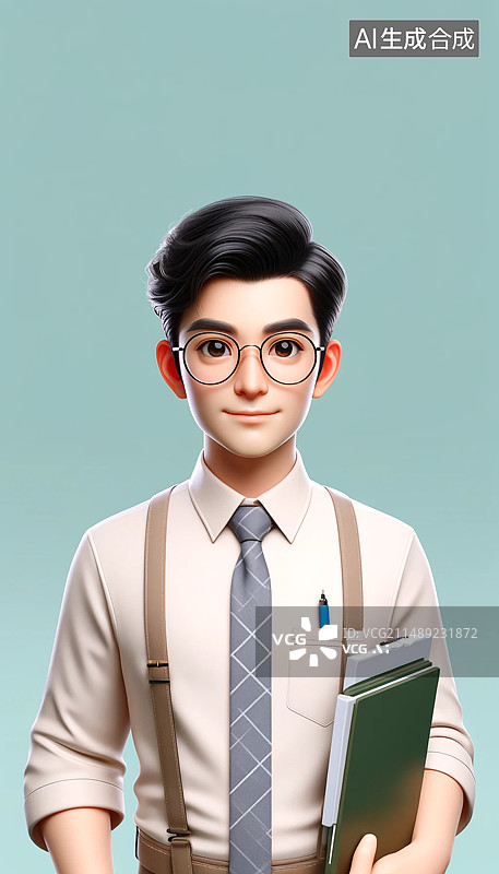 【AI数字艺术】可爱的虚拟卡通3D的教师劳动者形象图片素材