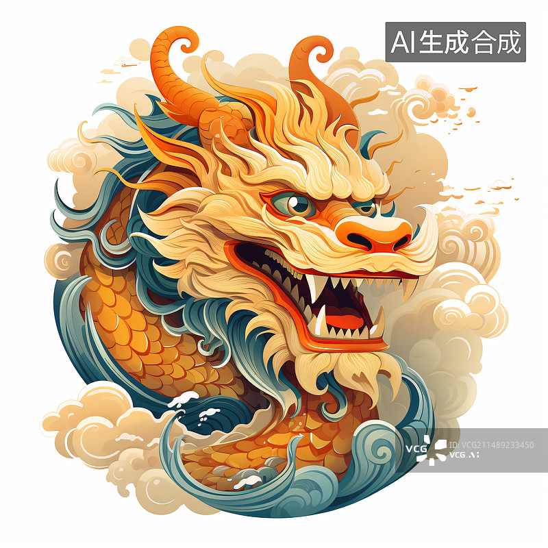 【AI数字艺术】中国龙插画图片素材