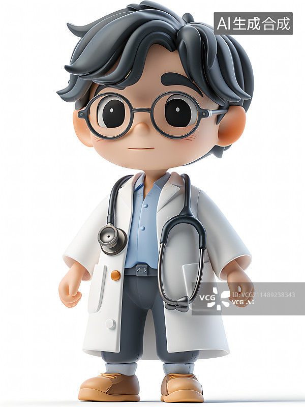 【AI数字艺术】白色背景下戴着眼镜的可爱男孩的肖像图片素材